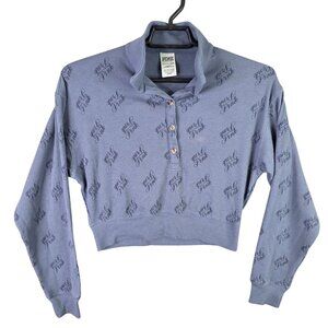 Womens Victorias Secret Pink Sleepwear Blue Crop Top Waffle Knit Long Sleeve XS